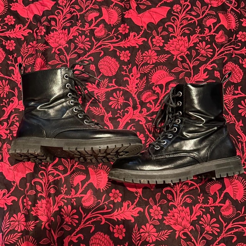 Shiny black pleather combat boots